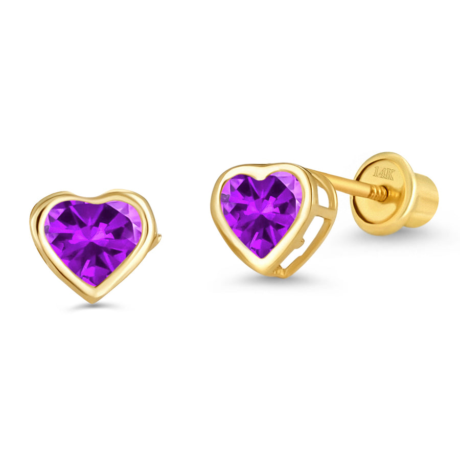 14K Gold CZ Heart Screw Back Baby Earrings and Toddler Earrings | Jewelry Vine