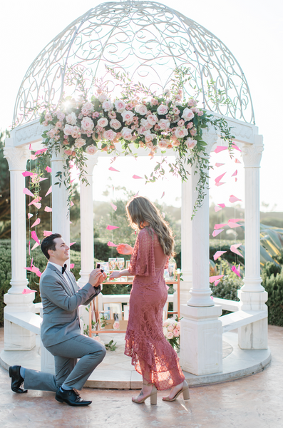 wedding proposal in front of gazebo