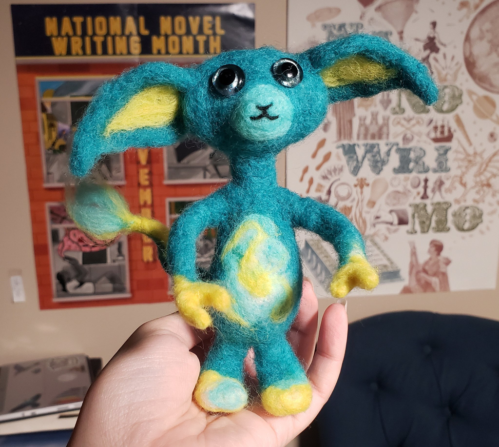 A large needle felted gremlin