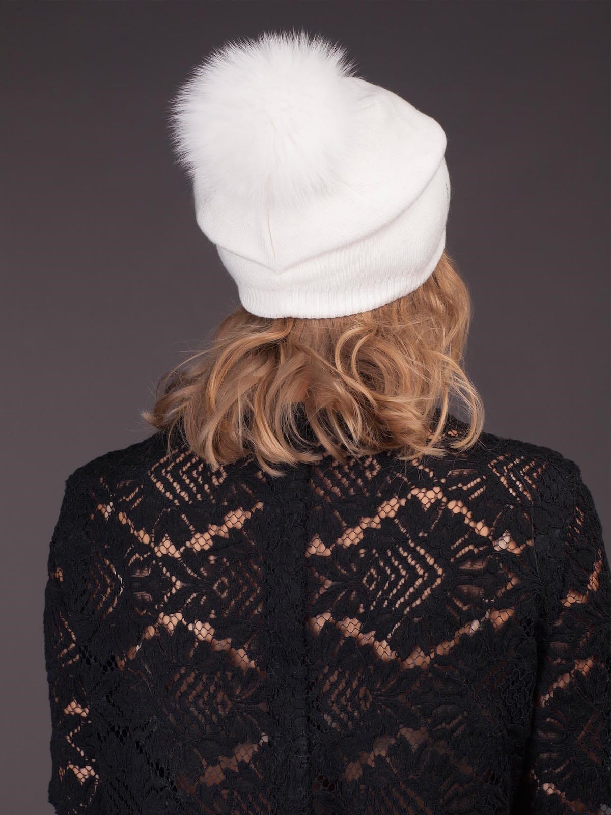 Black Beanie With Real Fox Fur Pom Pom. Soft & Stylish - Haute Acorn