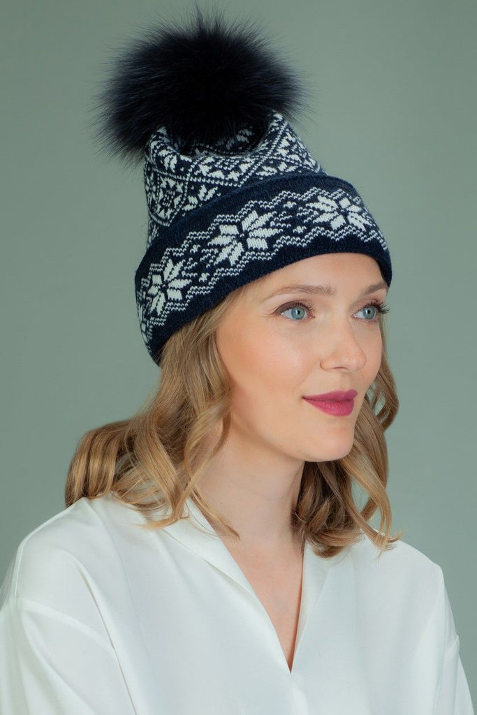 Gray Merino Wool Knit Hat with Faux Fur Pom Pom – Woolly Bear Knits