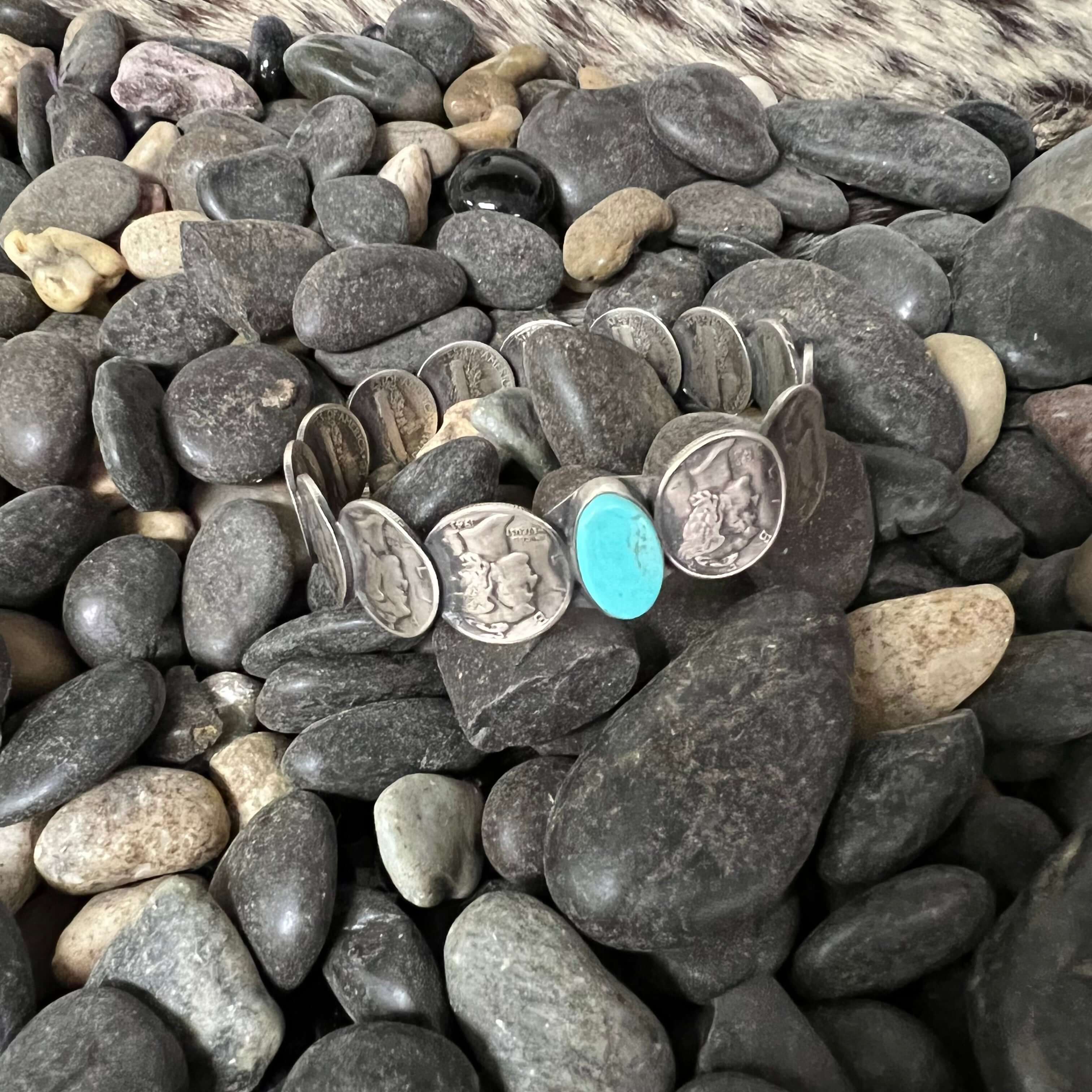 Liberty Dime and Turquoise Bangle Genuine Bracelet