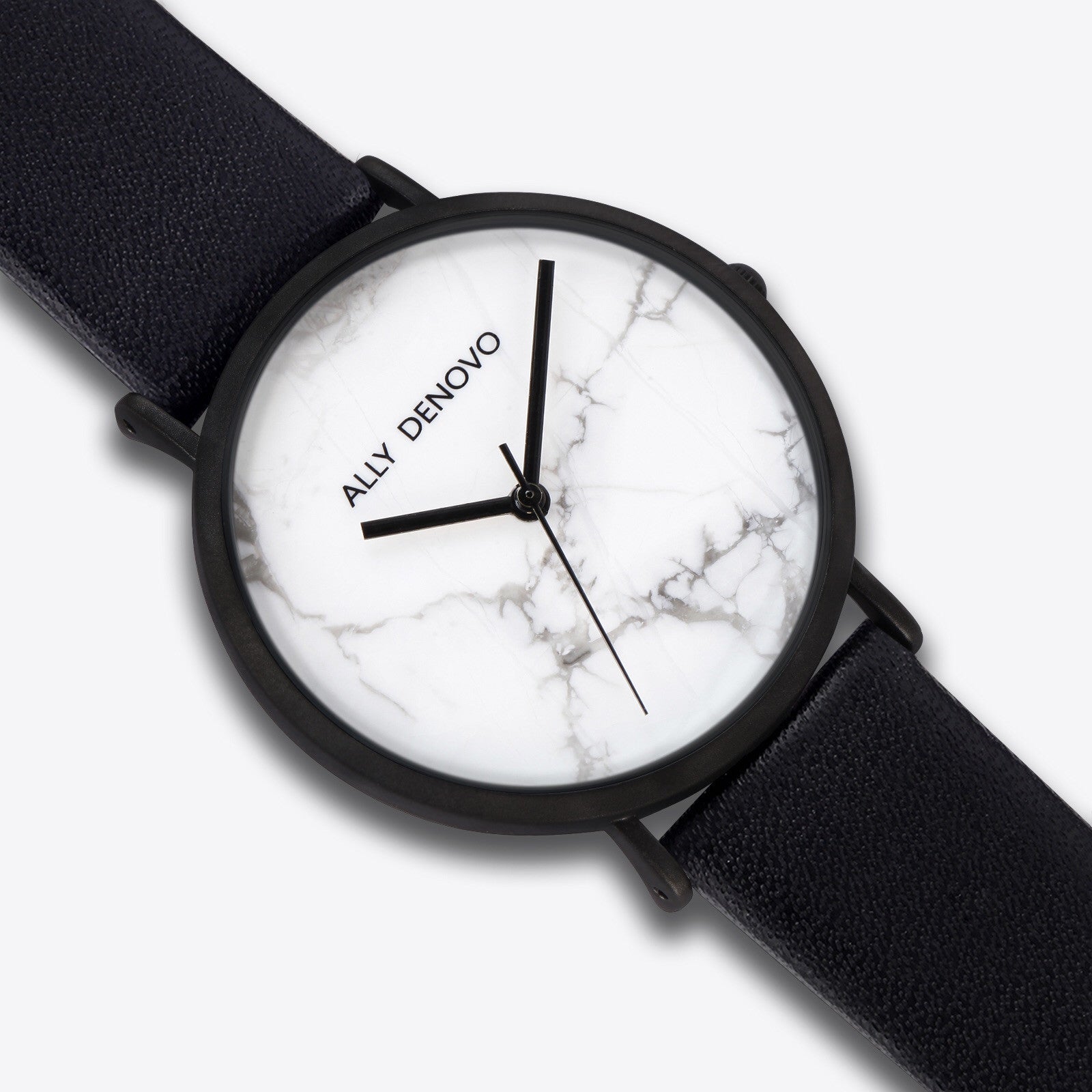 【女款36mm】Carrara Marble皮革腕錶-白大理石黑框黑色真皮錶帶 AF5005.2 – ALLY DENOVO 中文官方網站