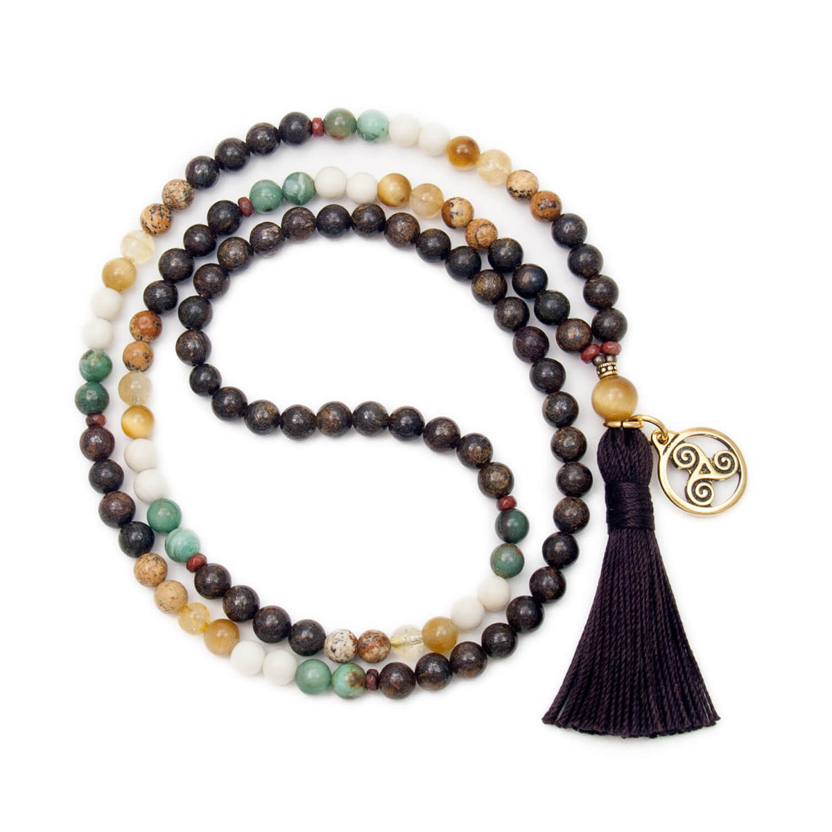 Wisdom of Ganesha Mala 108 Necklace - Jade, Jasper, Aventurine