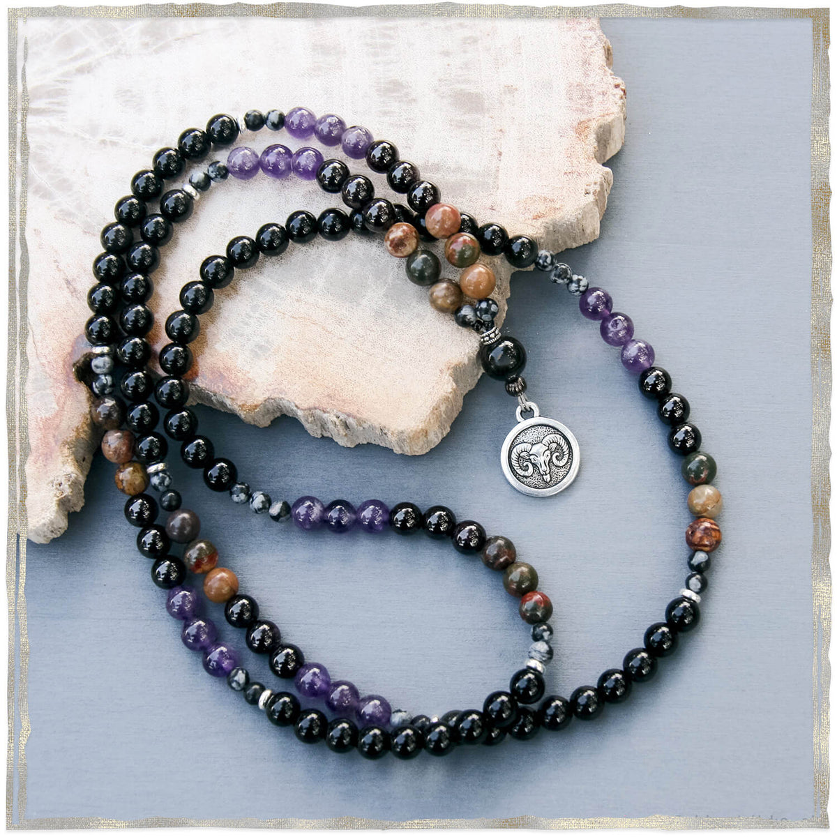 Amethyst and Faceted Jasper Mala – Middle Moon Malas