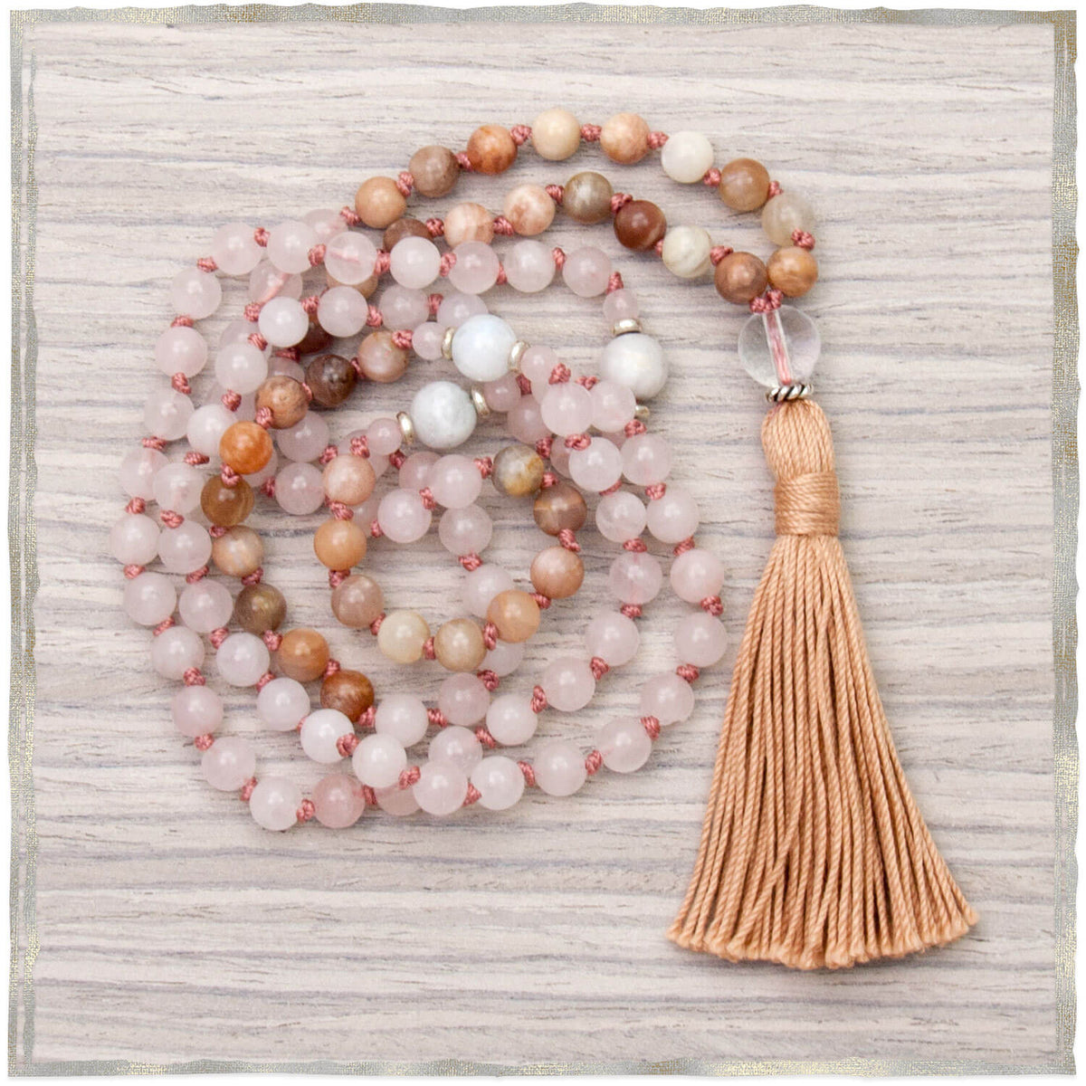 Rose Quartz & Black Onyx 108 Meditation Mala Beaded Necklace – Rocky's  Crystals & Minerals