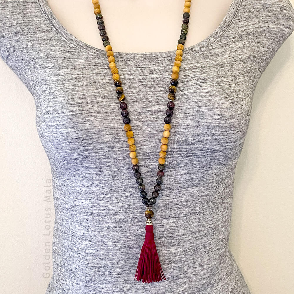 Faith Over Fear Christian Mala Prayer Beads - Sandalwood & Jasper