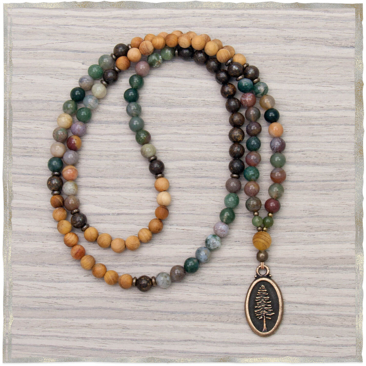 Faith Over Fear Christian Mala Prayer Beads - Sandalwood & Jasper