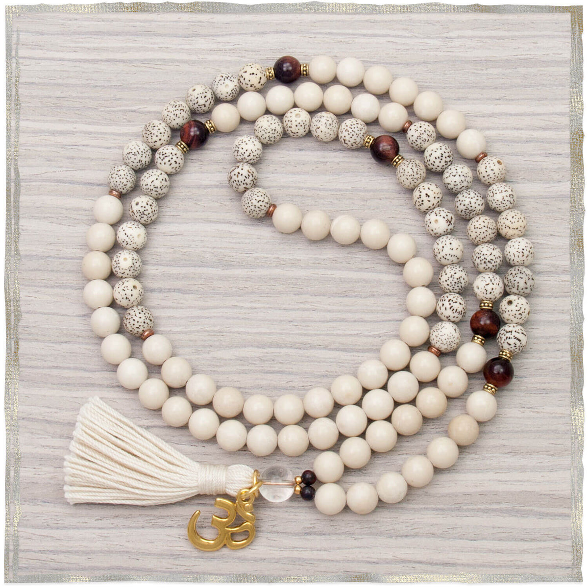 Calm Thoughts Mala - Howlite & Obsidian 108 Bead Necklace - Golden