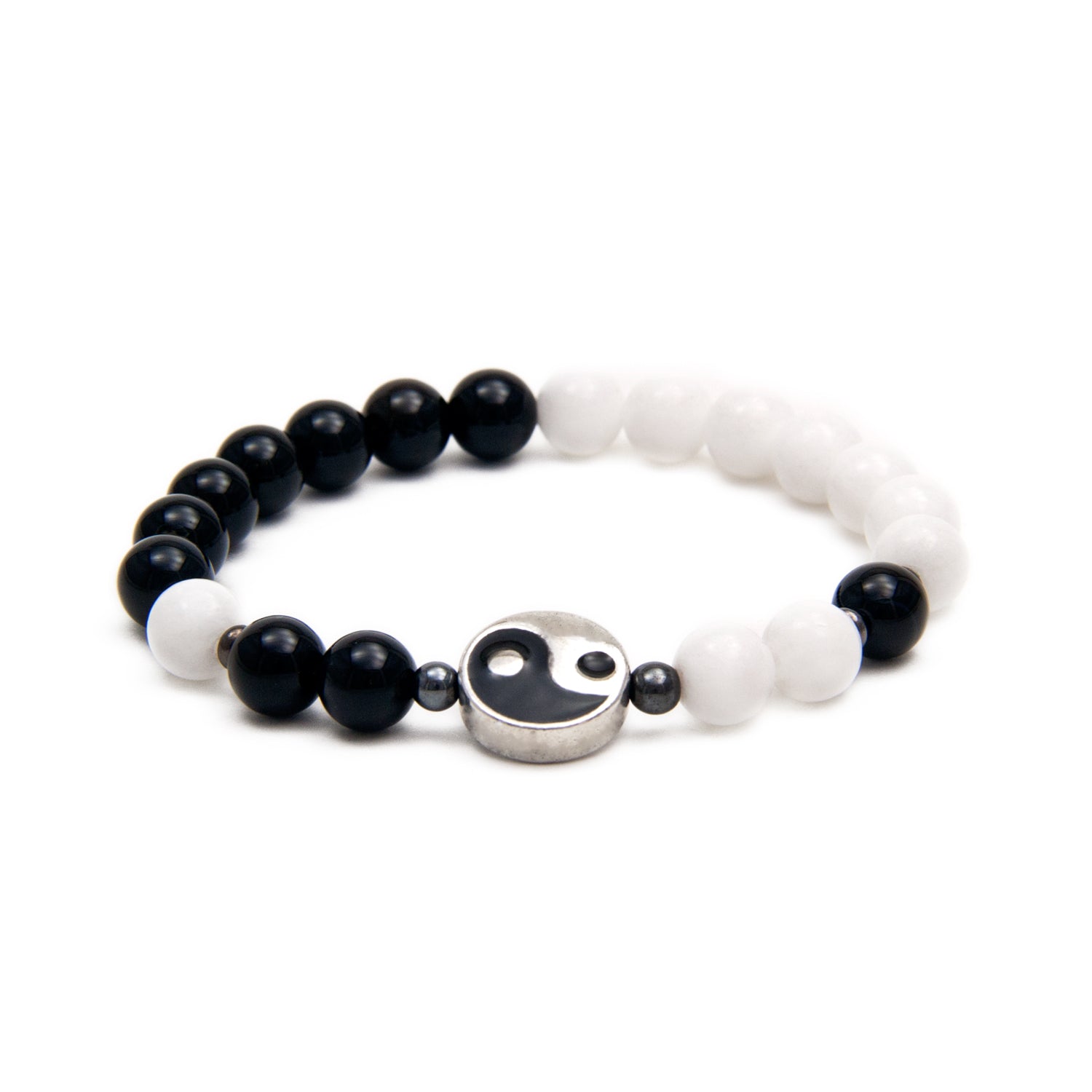 Yin Yang Bracelet - Black Onyx & White Dolomite - Golden Lotus Mala