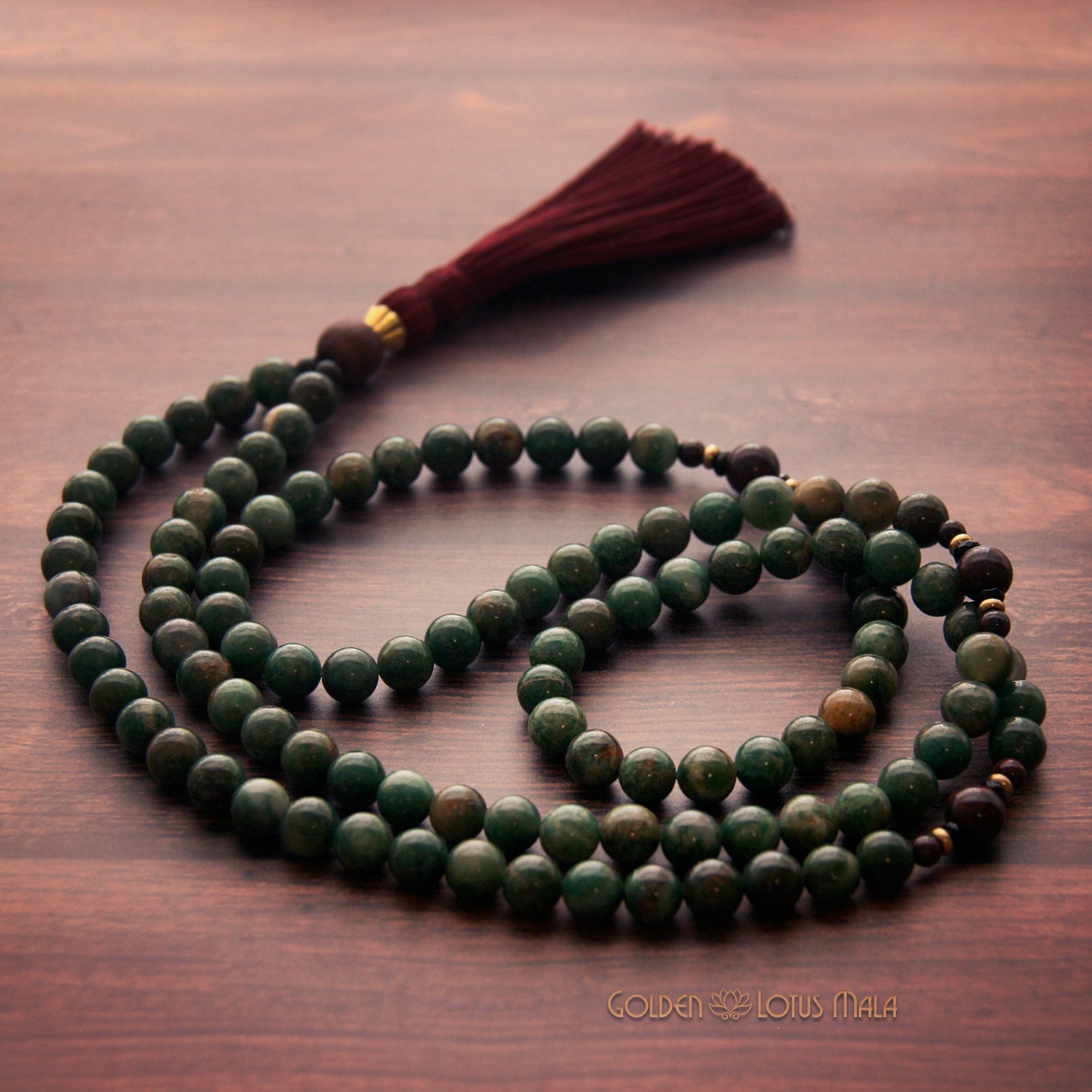 African Jade Mala Necklace - Five Virtues - Harmony & Protection ...