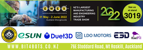 Bits4Bots at EMEX 2022 showcasing 3D printers and 3D printing accessories from trusted brands Kiwifil, Duet3D, LDO Motors, eSun and E3D