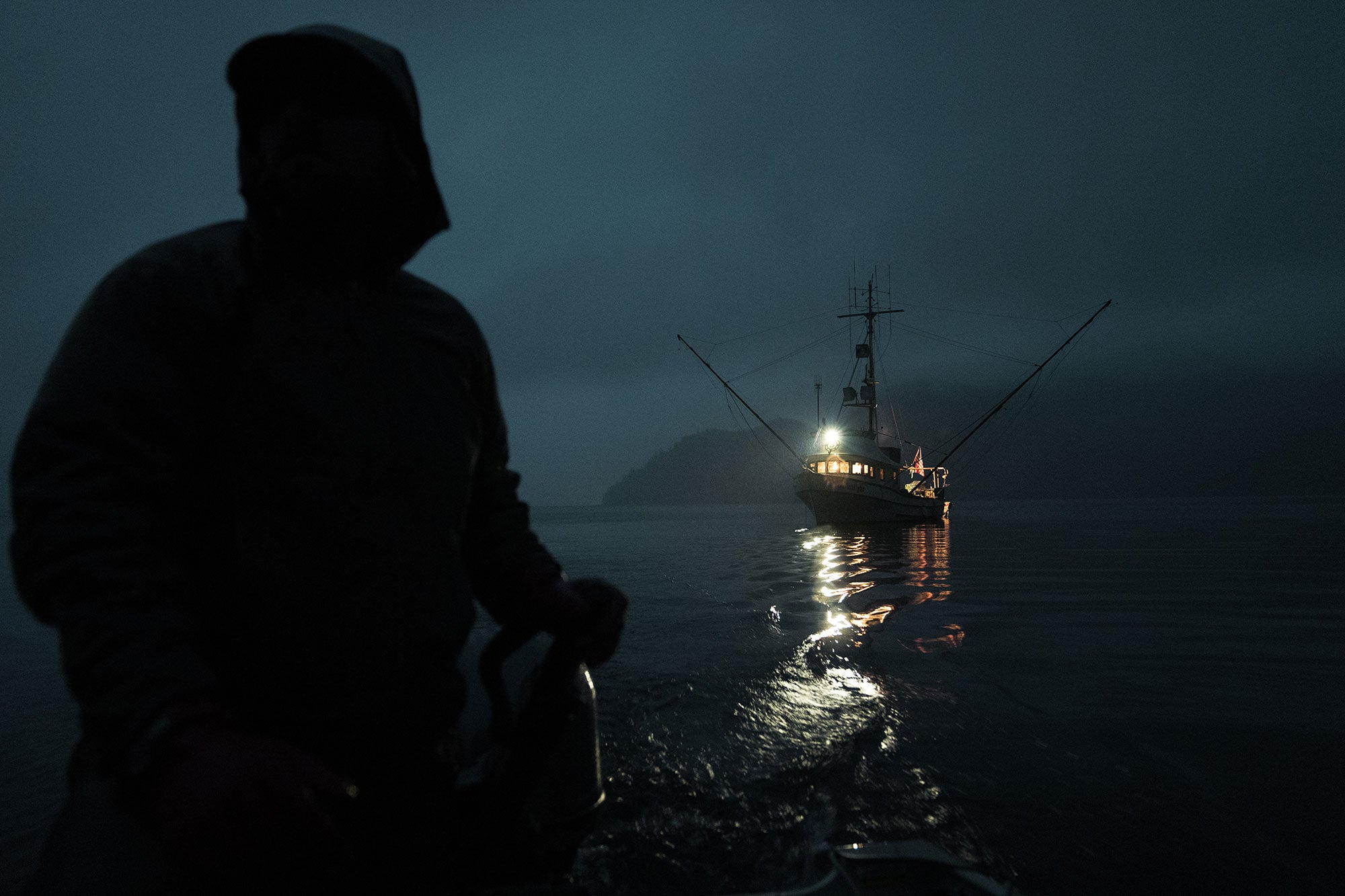 Bear hunter on boat on Alaskan bear hunting trip