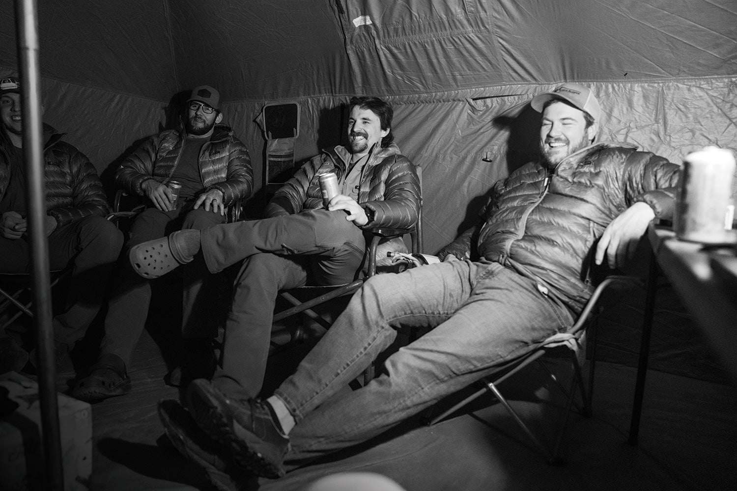 Hunters in wall tent