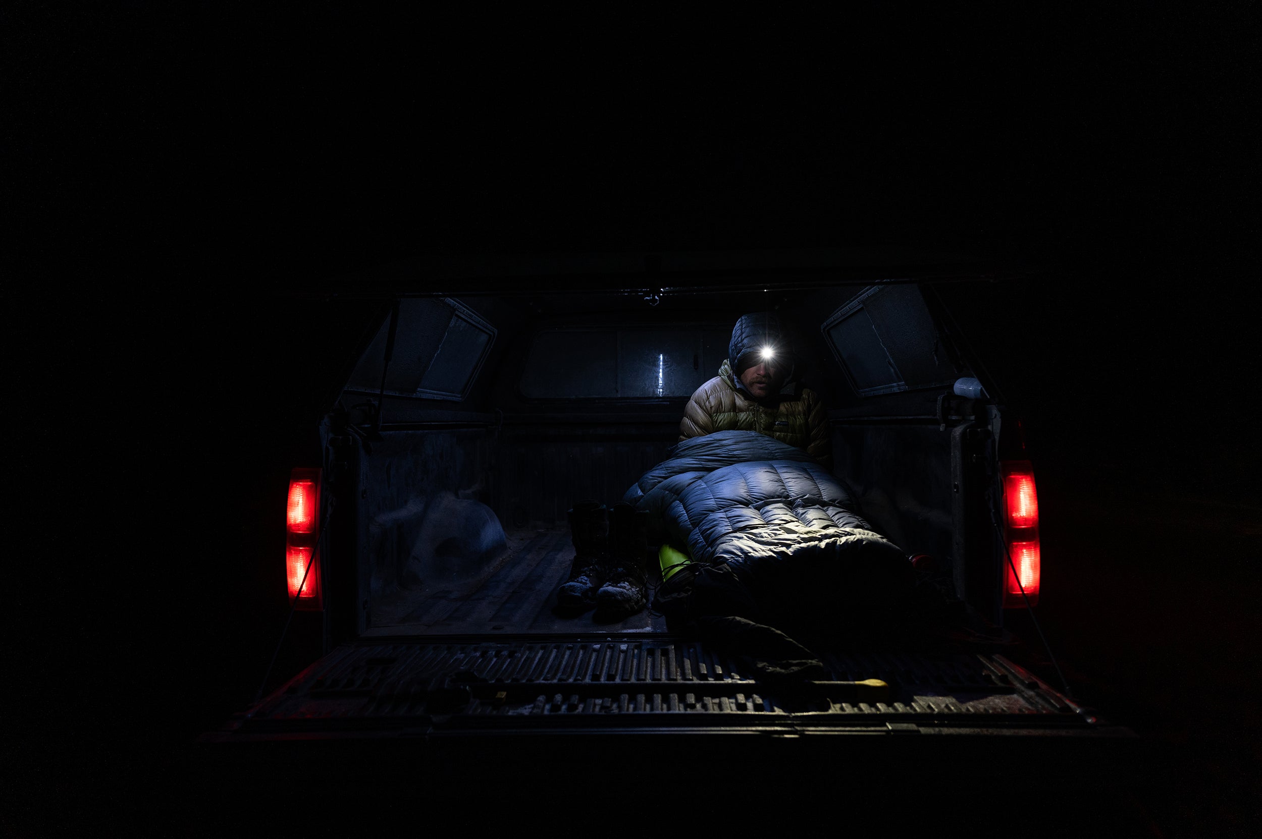 Hunter in truck with Stone Glacier Chilkoot Sleeping Bag