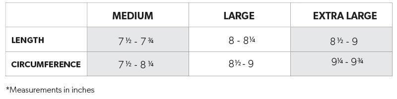 Stone Glacier Glove Size Chart Table