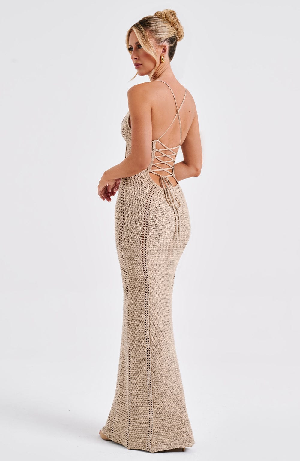 Plus Size Long Sleeve Open Back Crochet Maxi Dress