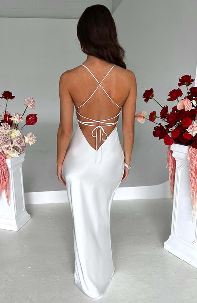 Irreplaceable Off White Backless Bum Ruched Fishtail Maxi, 47% OFF