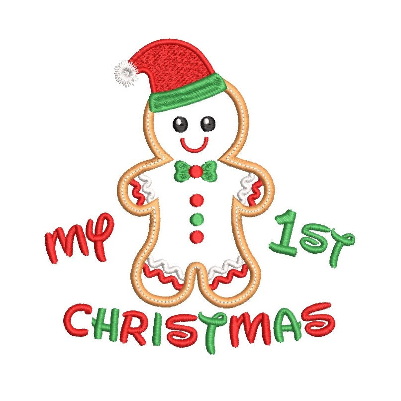 1st Christmas Gingerbread Man Applique Design | Rosieday Embroidery ...