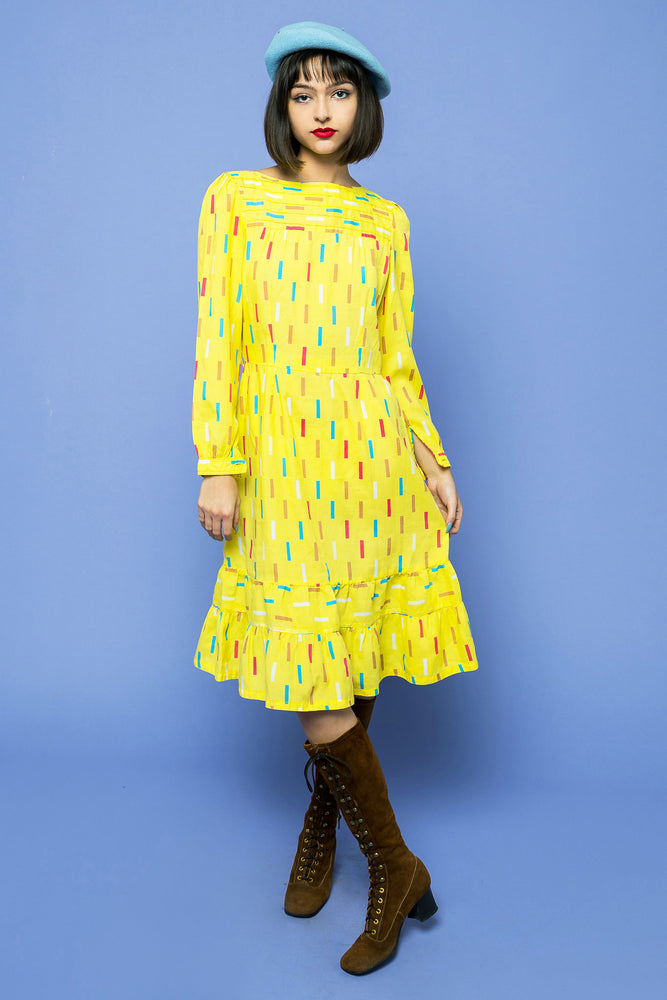 Yellow Lemon Drop Confetti Dress freeshipping - Lovers Vintage