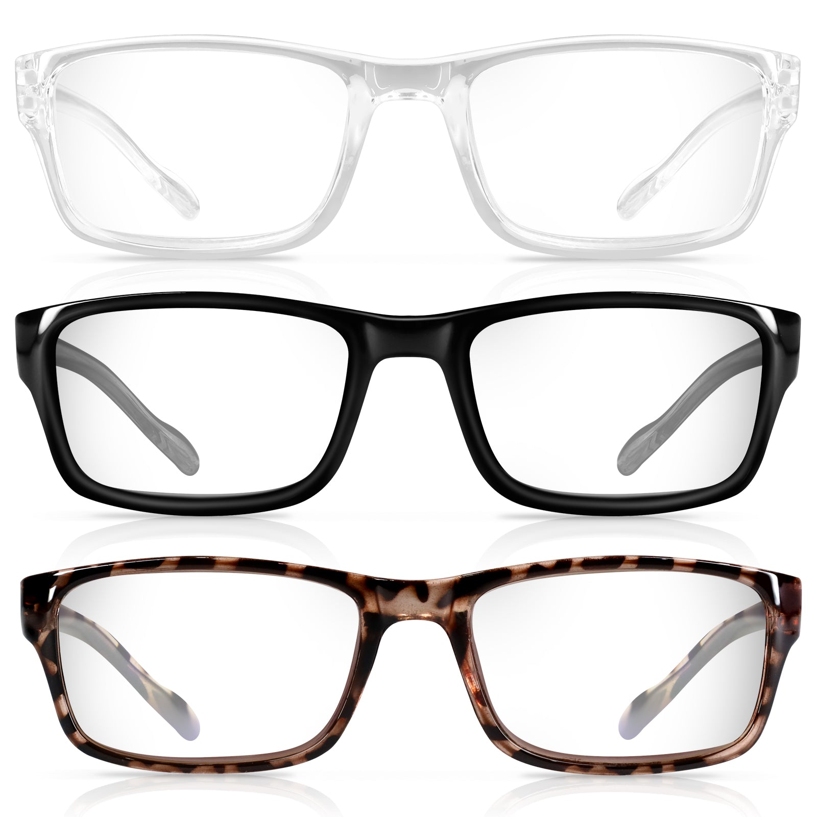 Wetene Unisex Blue Light Blocking Reading Glasses, 2.5 Magnification,Square Frame, Clear, 3 Pack