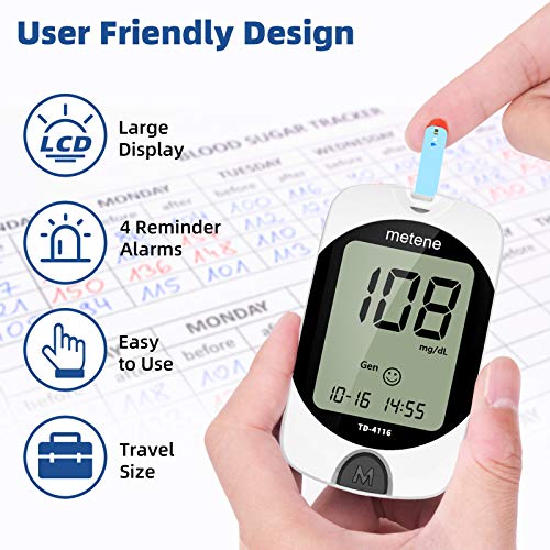 Metene TD-4116 Blood Glucose Monitor Kit, Blood Sugar Test Kit with 10