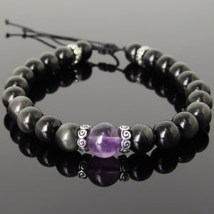 Healing Natural Gemstone Bracelet Rainbow Black Obsidian & Amethyst -  GEM+SILVER