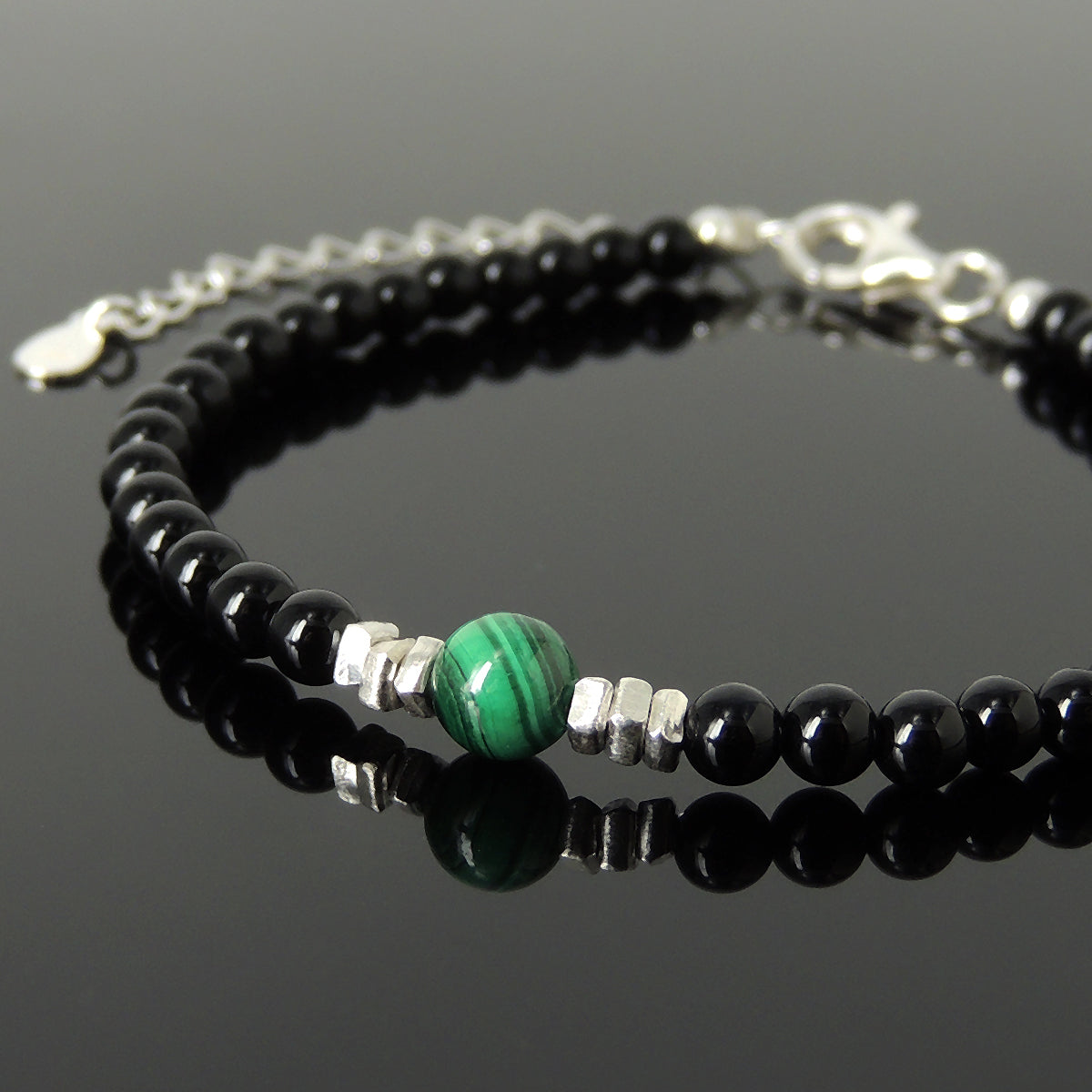 Handmade Meditation Bracelet Healing Yoga Gemstones Malachite & Onyx ...