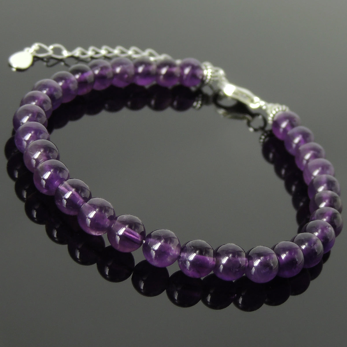 Amethyst Protection Gemstone Bracelet 925 Sterling Silver Nugget