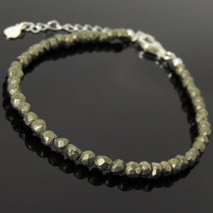 Gold Pyrite Protection Stone Bracelet 925 Sterling Silver Nugget