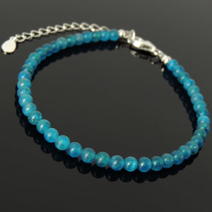 4mm Apatite Healing Gemstone Bracelet with S925 Sterling Silver Beads, Chain, & Clasp - Handmade by Gem & Silver BR1324