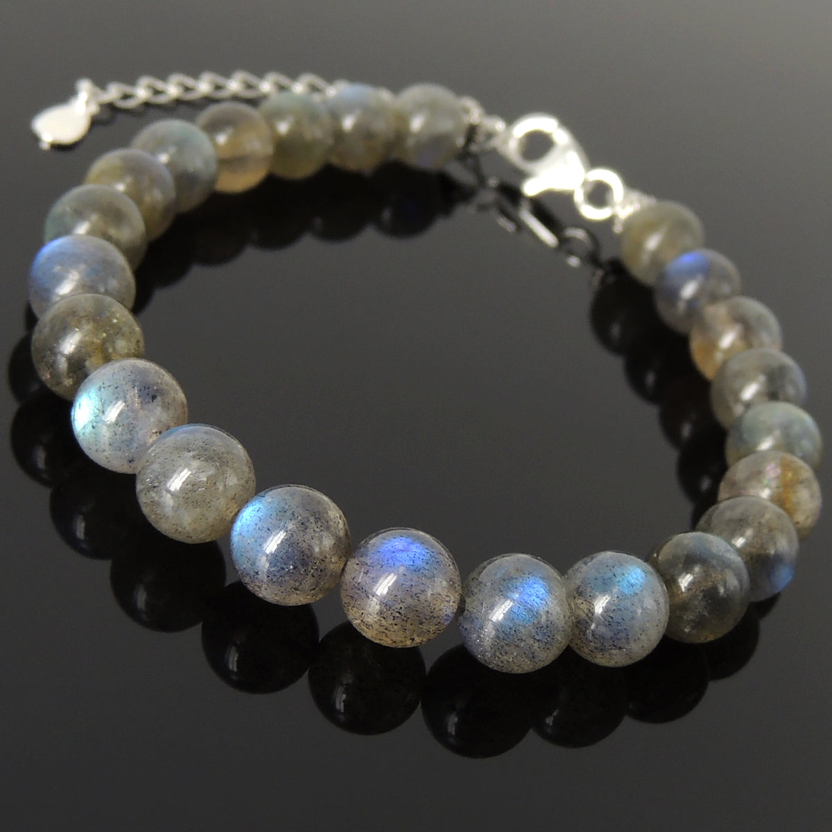 Labradorite gemstone stretch bracelet, silver spacer beads, transforma –  Sparkle Monster