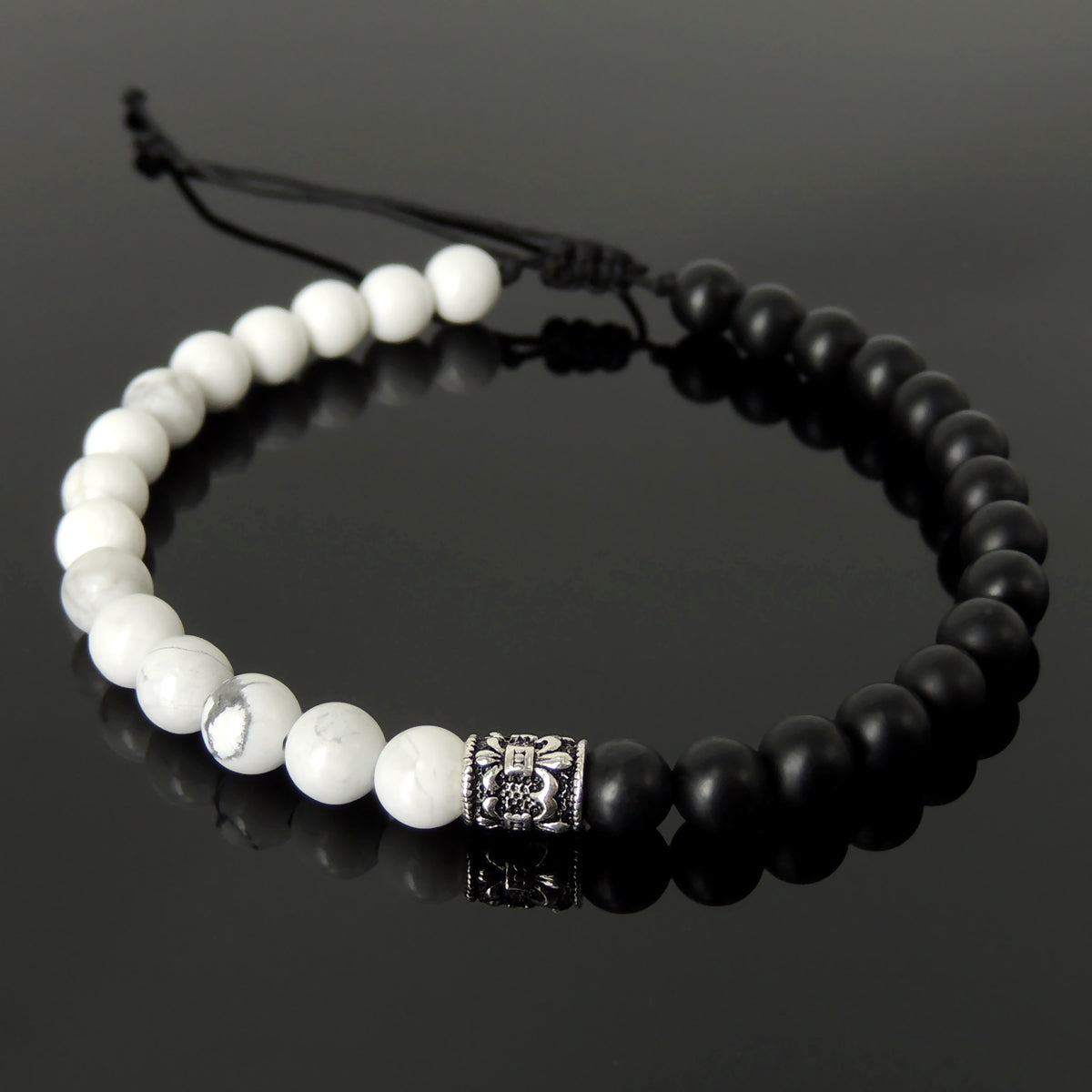 Lava Rock White Howlite Healing Gemstone Bracelet with Tibetan Silver ...