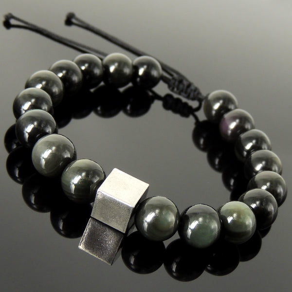 Energy Cube Gemstone Jewelry Handmade Braided Bracelet Black Obsidian ...