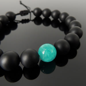 Zen Stones Minimal Jewelry Braided Bracelet Amazonite Matte Black Onyx Gem Silver