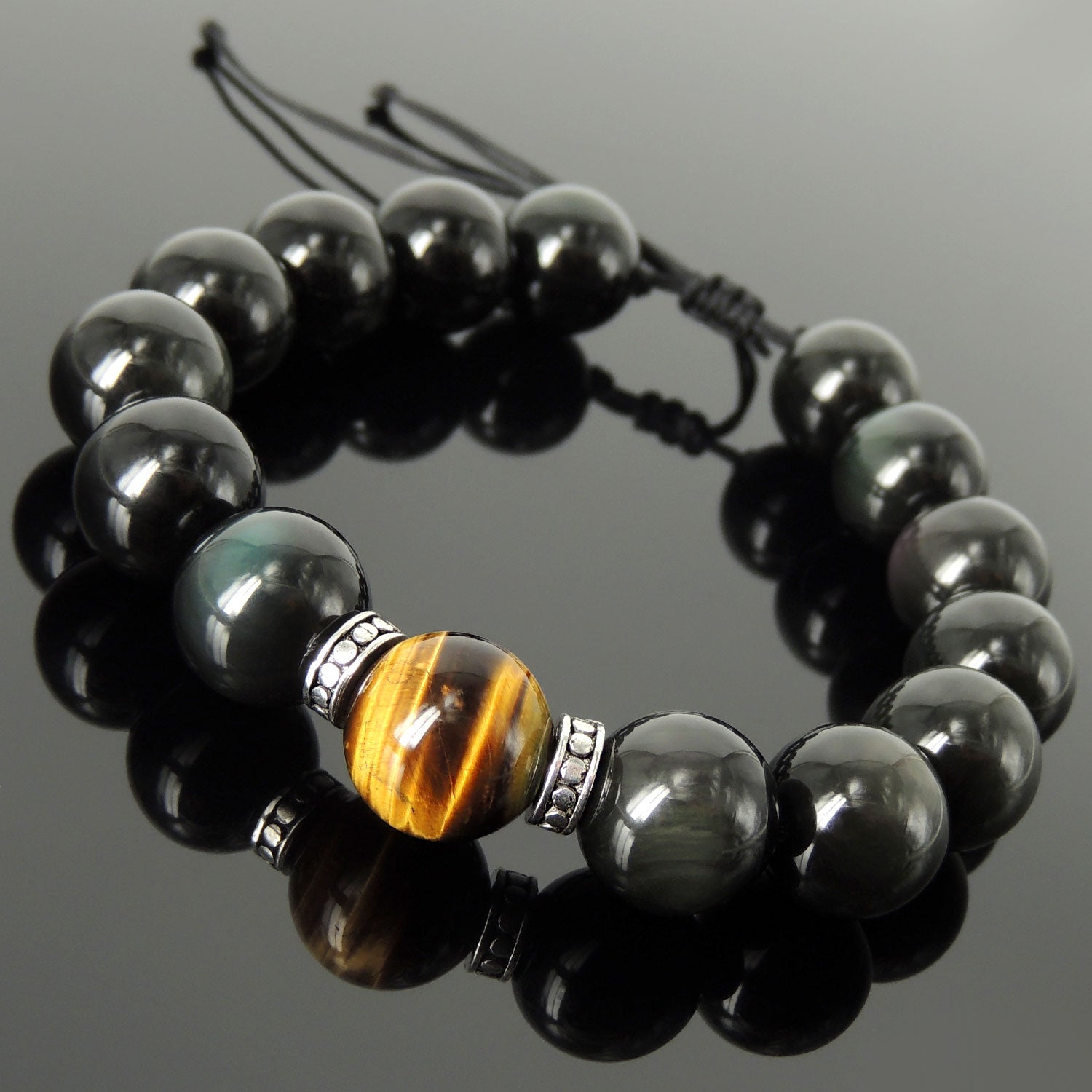 Black Obsidian Bracelet with Copper Ball Spacers - Spirit Connexions