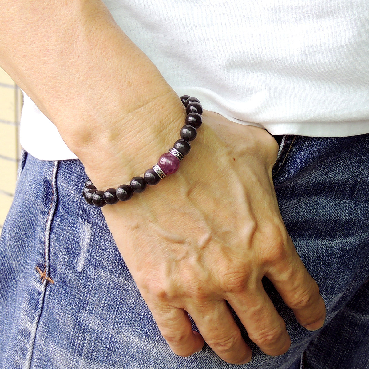 Healing Natural Gemstone Bracelet Rainbow Black Obsidian