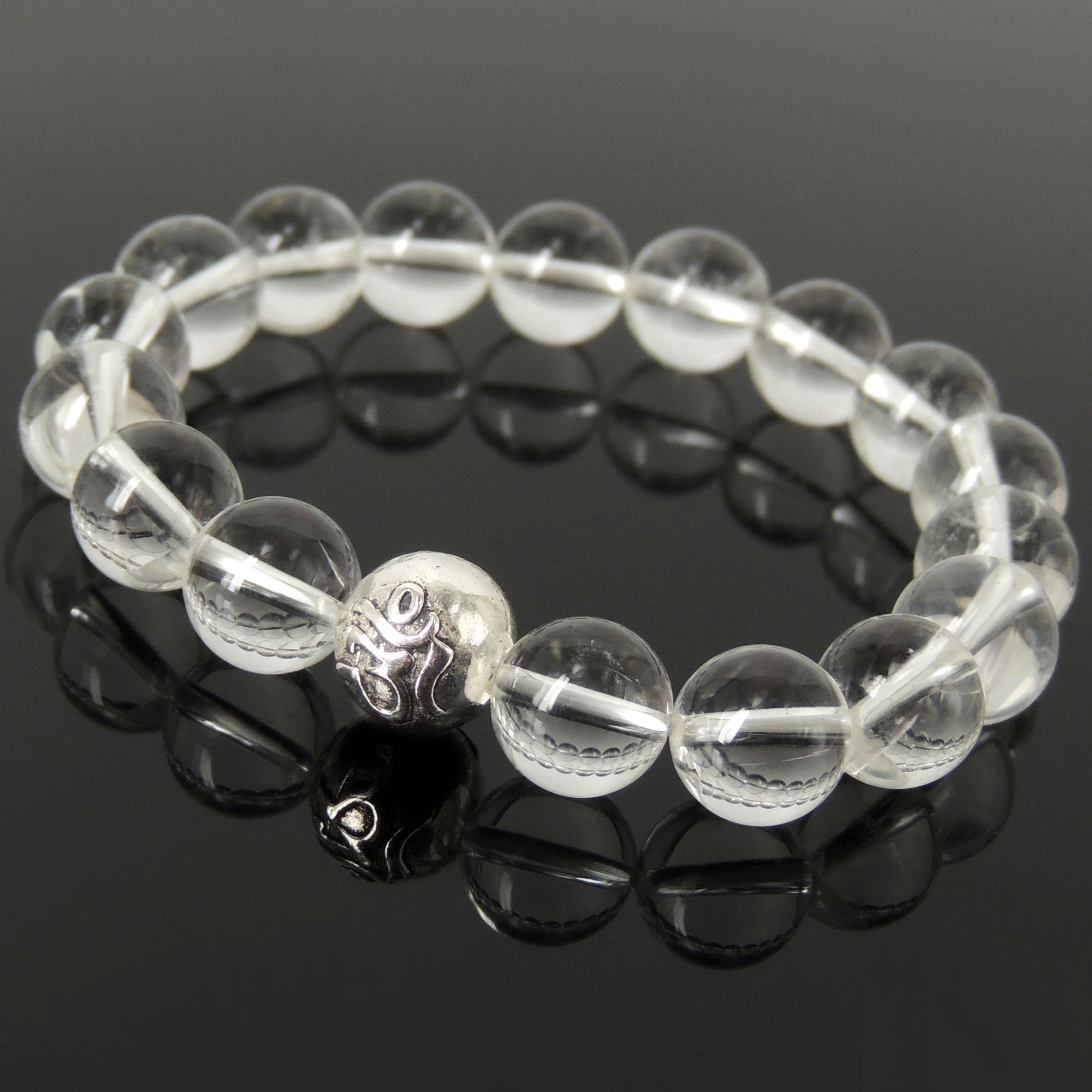 Cleansing Mantra Bracelet Clear Crystal Quartz Healing 7th Chakra Stones -  GEM+SILVER