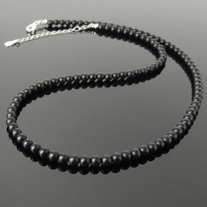 Handmade Adjustable Silver Chain Gemstone Necklace Matte Black Onyx - GEM+ SILVER