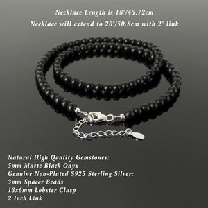 Handmade Adjustable Silver Chain Gemstone Necklace Matte Black
