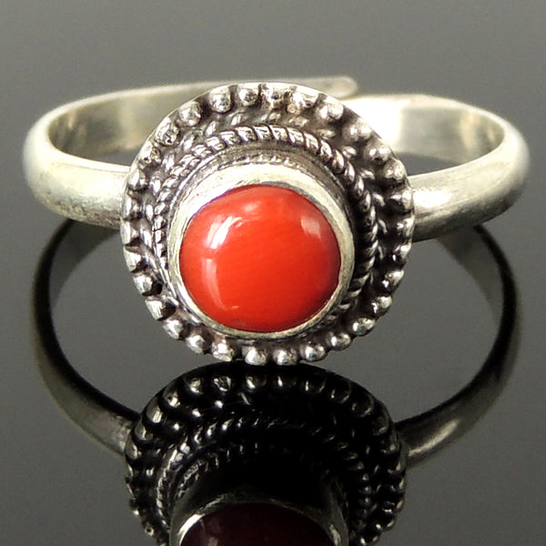 Natural Red Coral Ring Bezel Midi Ring Women's Navajo Bohemian Jewelry ...