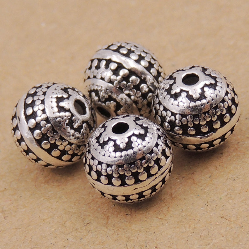 14x11mm Sterling Silver .925 Bali Round Pinched Beads Jewelry making  Supplies