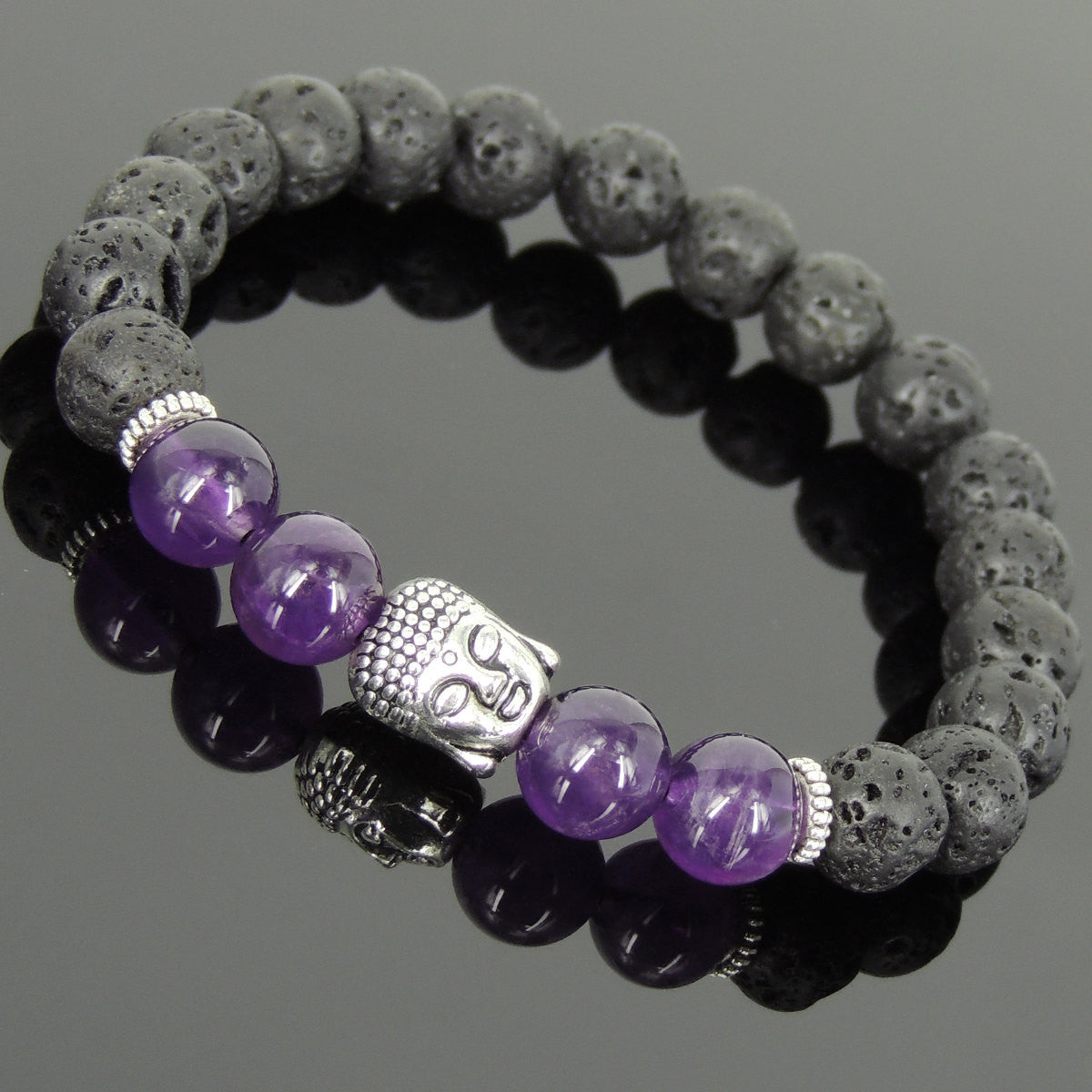 AMETHYST BEADS with Metal Spacers- Stretch Bracelet