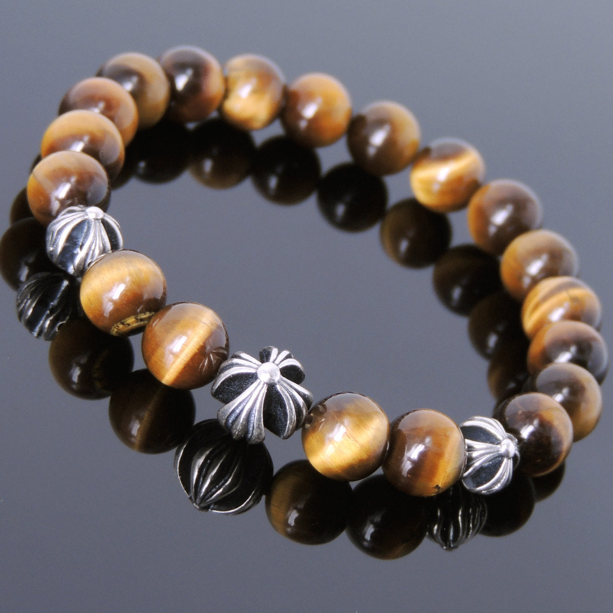 Blue and Gold Mixed Tigers Eye Elastic Bracelet - 8mm Beads