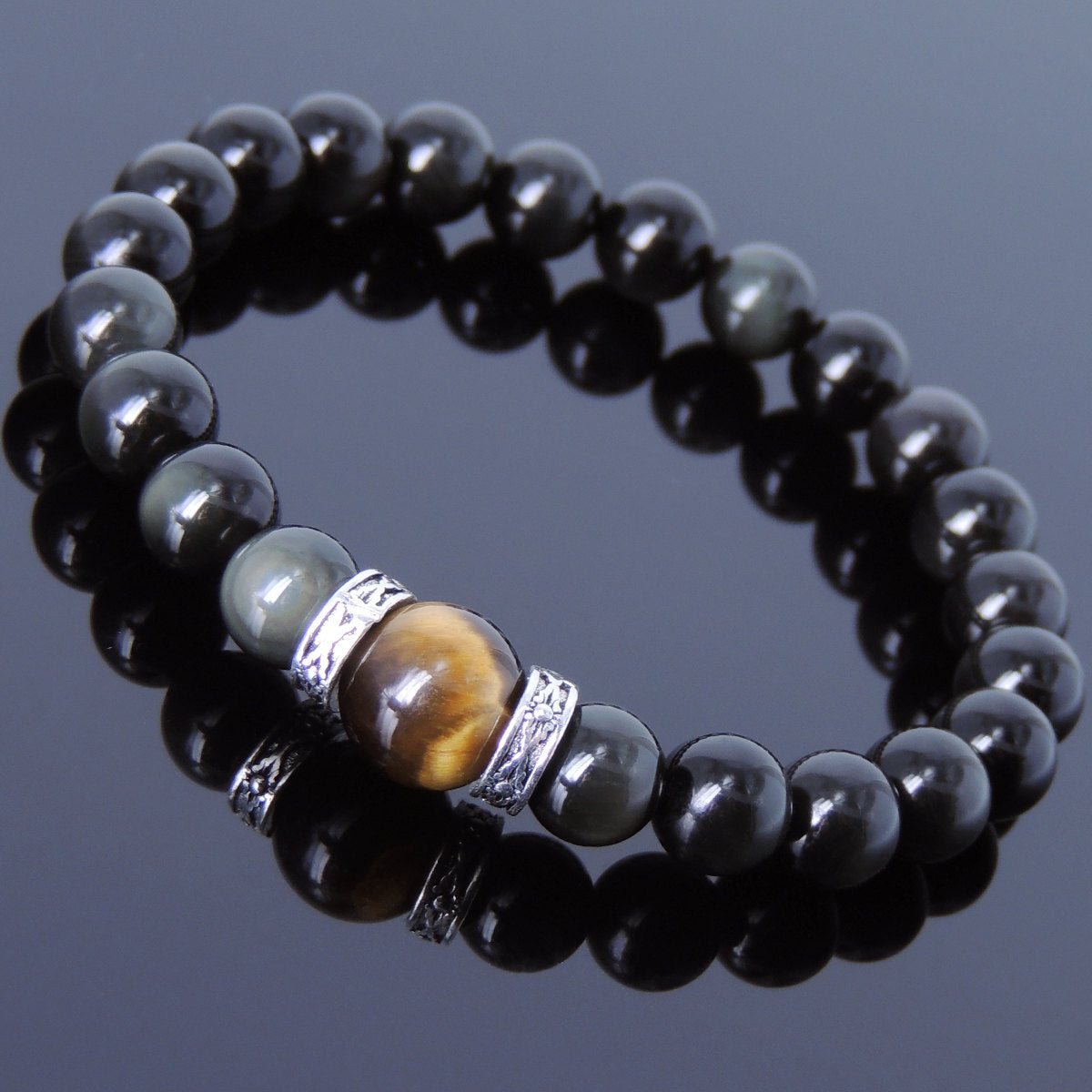 Healing Natural Gemstone Bracelet Rainbow Black Obsidian & Amethyst -  GEM+SILVER