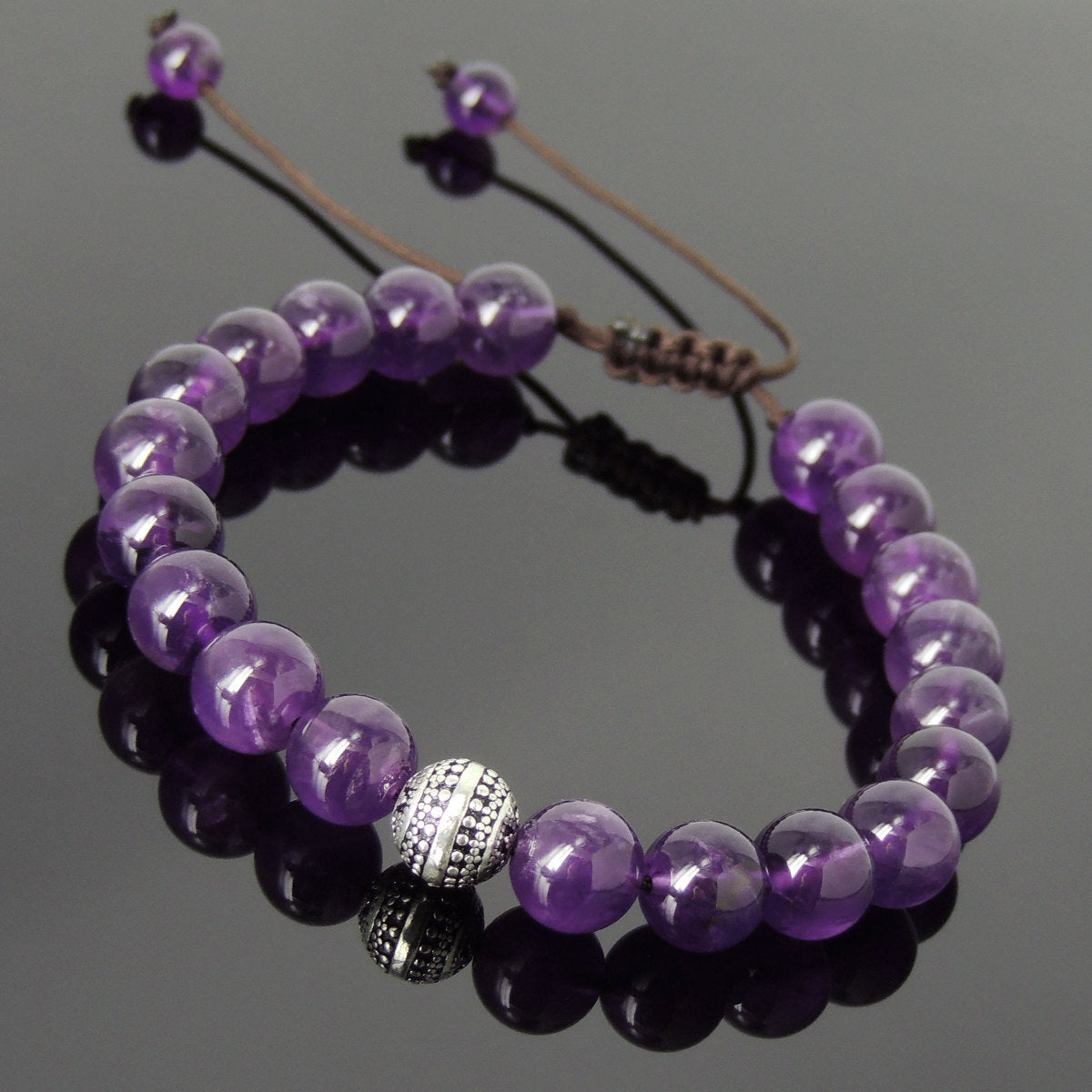 Handmade Amethyst Stone Braided Healing Bracelet & Silver Artisan Bead ...