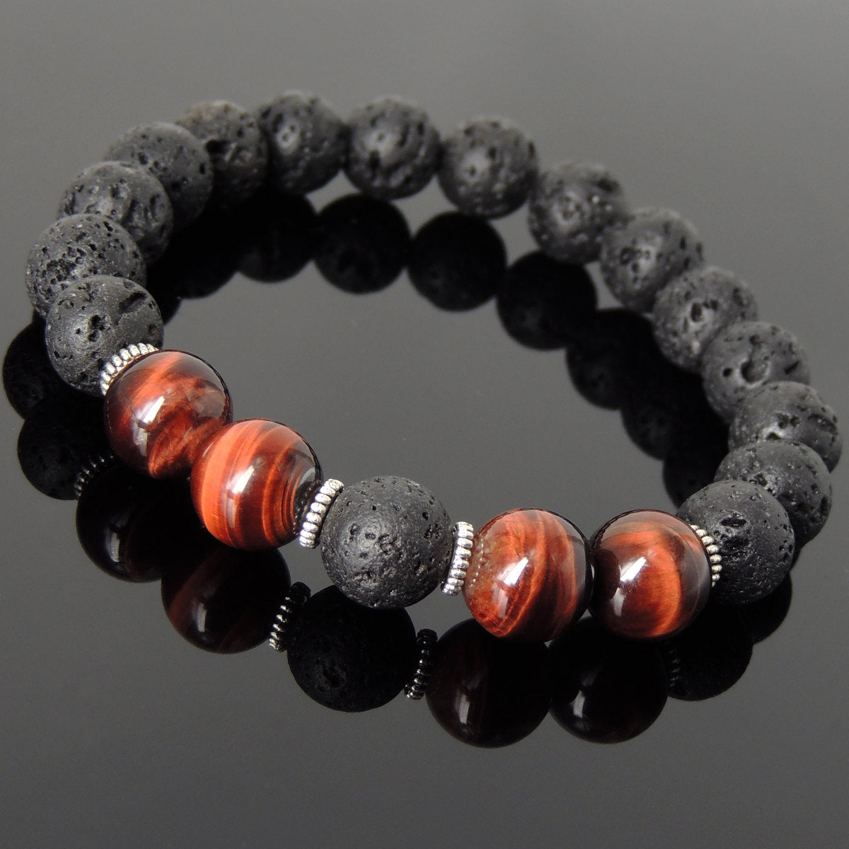 Men's Lava Stone & Brown Tiger Eye Beaded Bracelet