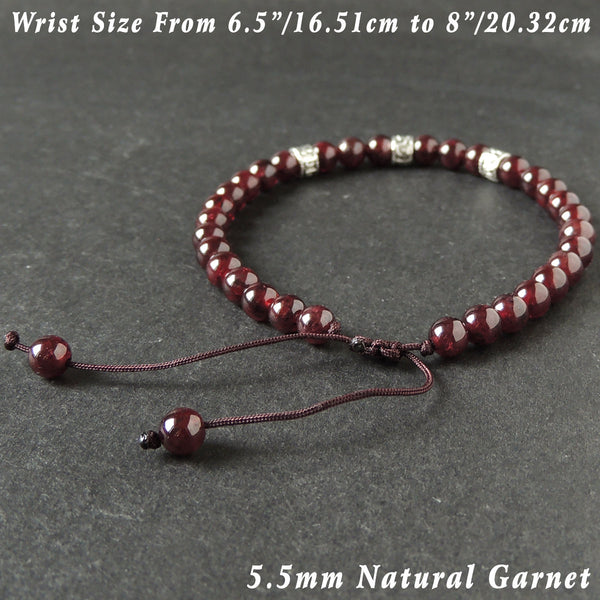 Garnet Adjustable Braided Bracelet with Tibetan Silver OM Buddhism ...