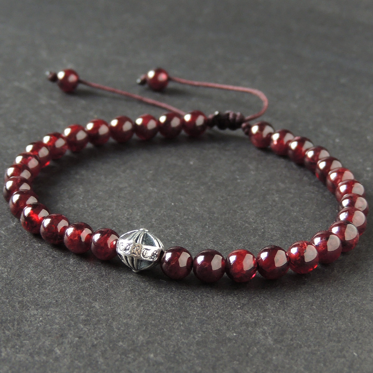 Garnet Stone Adjustable Braided Bracelet with Round Celtic Cross Bead ...