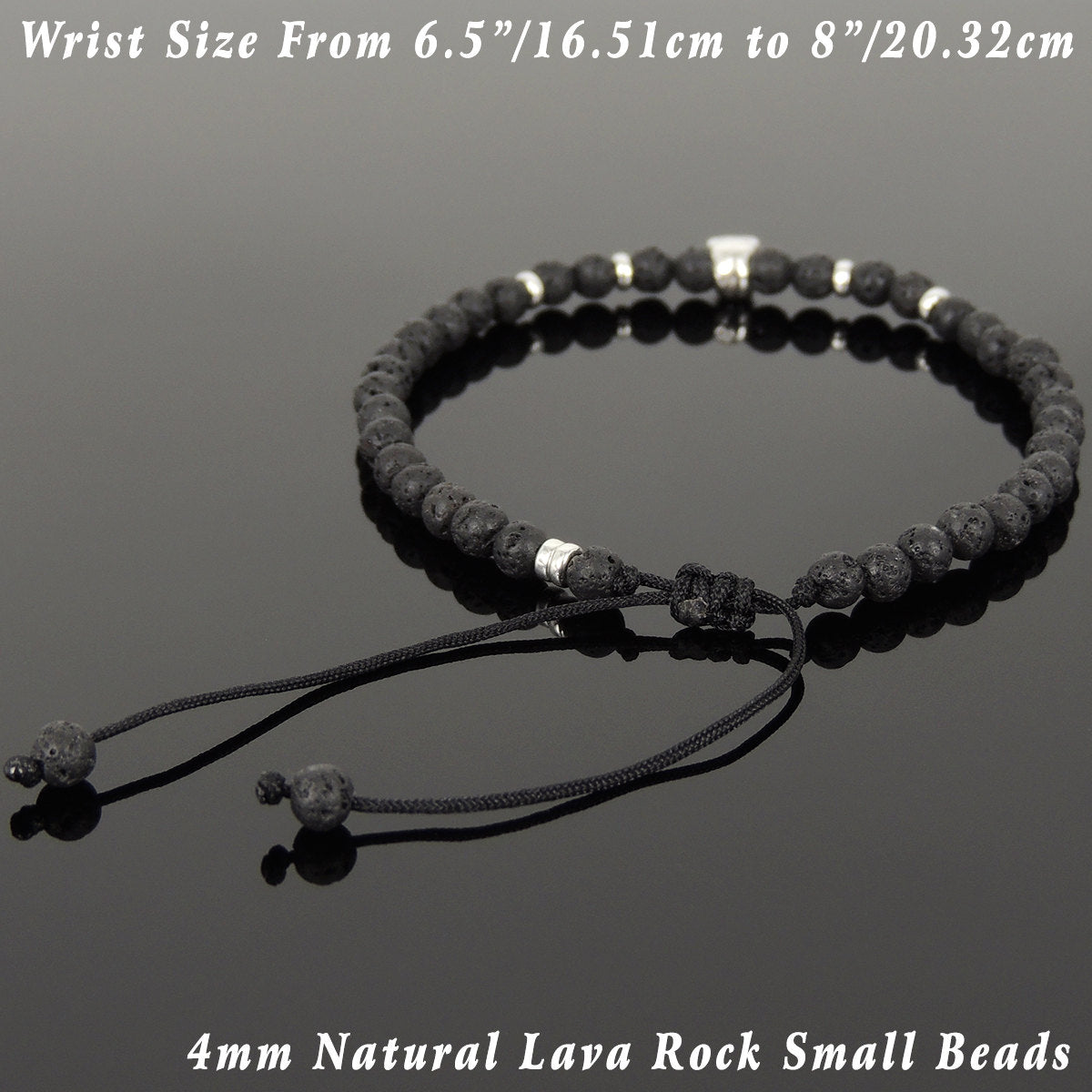 Brass Skull Beads and 4mm Lava Beads Bracelet JVBBS0065-LV - Mardo